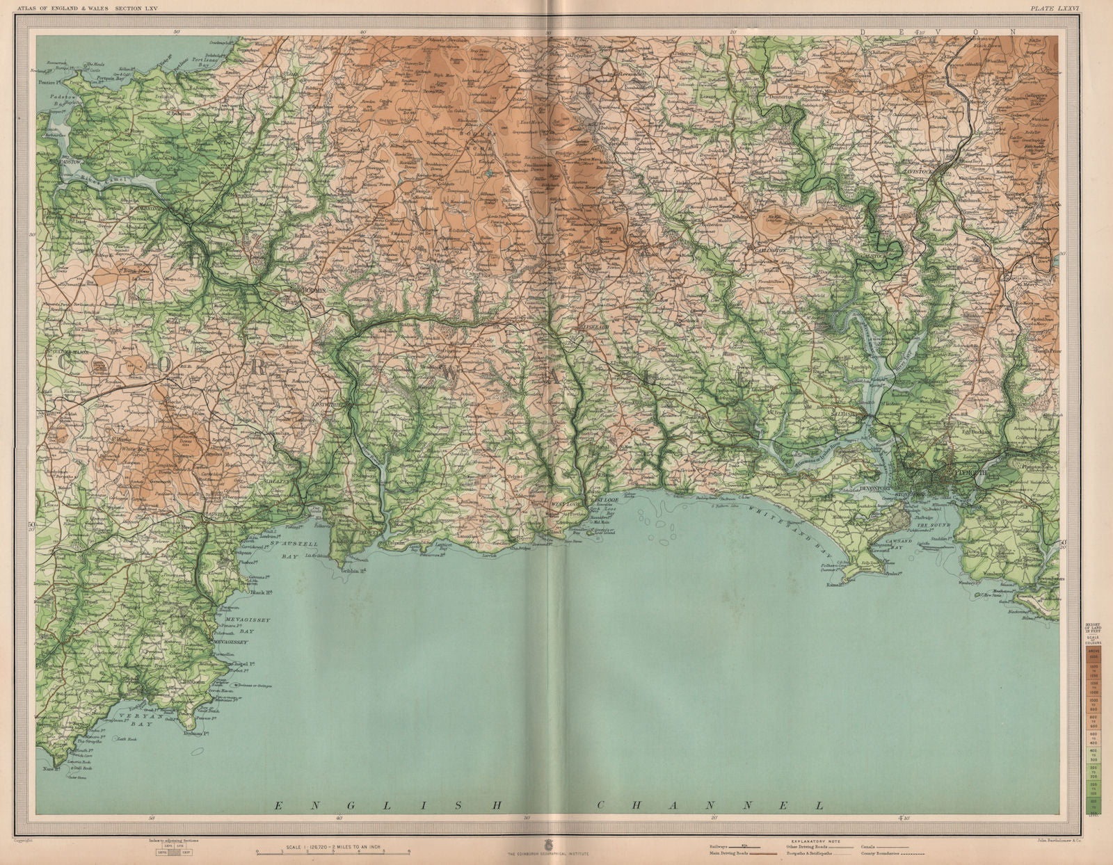 CORNWALL. Bodmin Moor Plymouth Looe Fowey Padstow St Austell . LARGE 1903 map